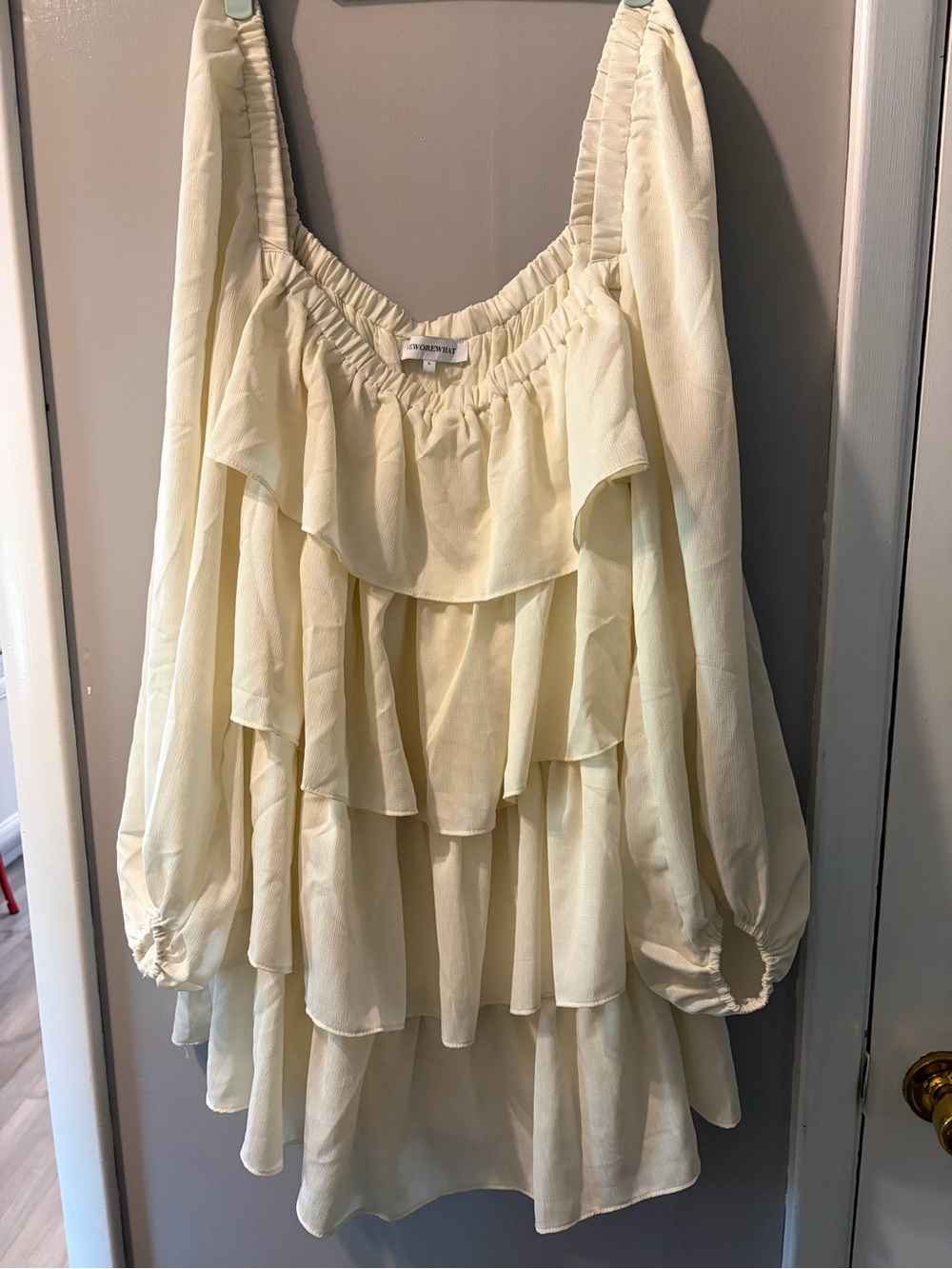 WeWoreWhat Cream Tiered Ruffle Tunic Top